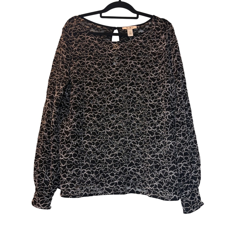WHBM White House Black Market NWT Black Floral Lace Blouse - XL